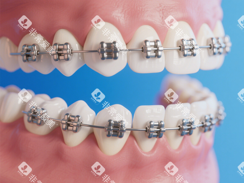 金属托槽牙齿矫正特写 金属托槽牙齿矫正特写
