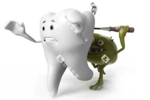 牙齿受到侵害卡通图