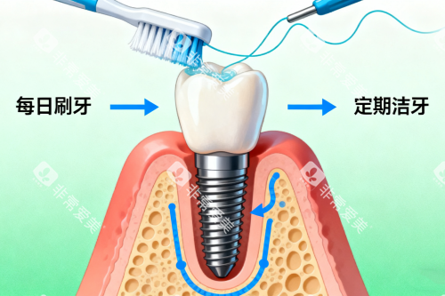 清洁种植牙卡通图