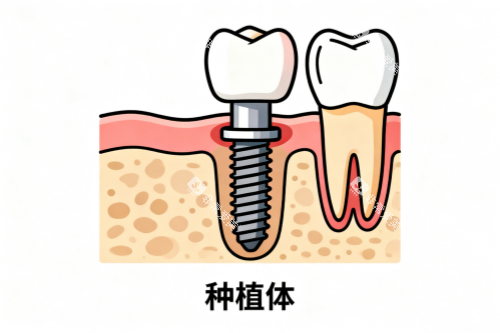 缺牙修复卡通展示图