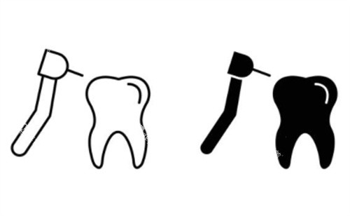 黑白牙齿和牙钻示意图